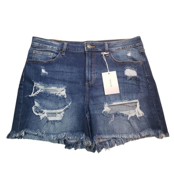Cello Distressed Denim Shorts XL Fringe Hem Raw Edge Stretch Fit Boho Edgy - Picture 1 of 8